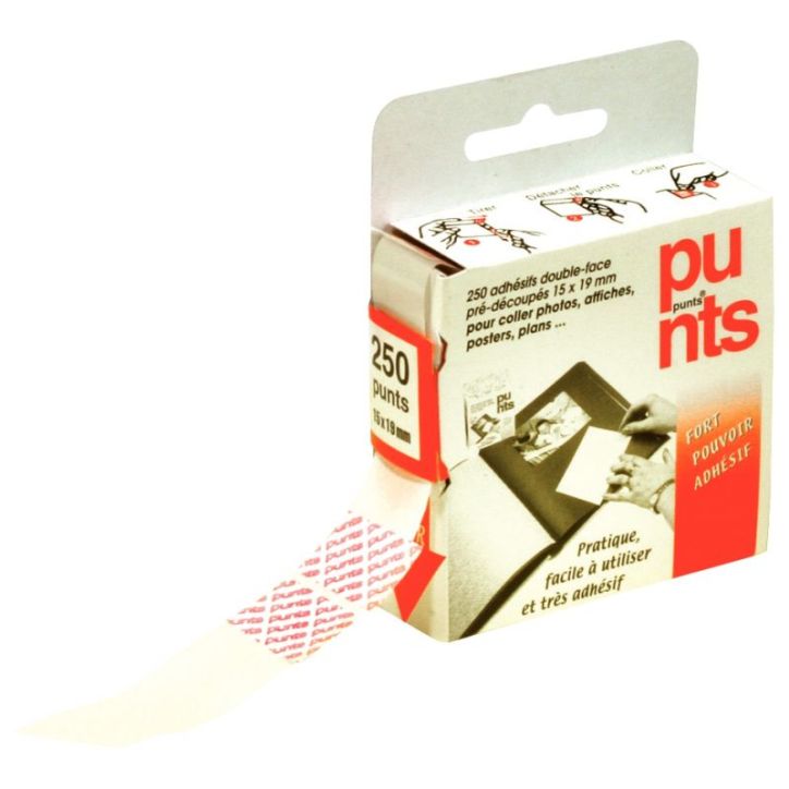 Boîte de 250 pastilles adhésives double-face pré-découpées PUNTS 99030TD