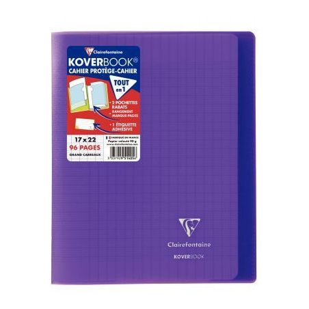 Achetez Piqûre 96 pages 17x22 cm KOVERBOOK, seyès 90g, couverture en polypropylène, violet 951405..