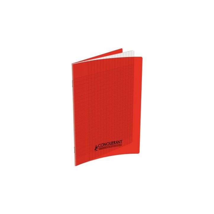 CONQUERANT C9 Cahier piqûre 17x22cm 60 pages 90g grands carreaux Séyès. Couverture polypropylène Rouge