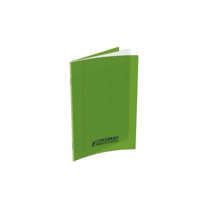 CONQUERANT C9 Cahier piqûre 17x22cm 32 pages 90g grands carreaux Séyès. Couverture polypropylène Vert