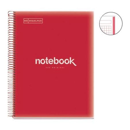 Achetez NOTEBOOK MIQUELRIUS format A4, 80 feuilles 90g, quadrillé 5x5, couverture PP rouge MR46060 ..