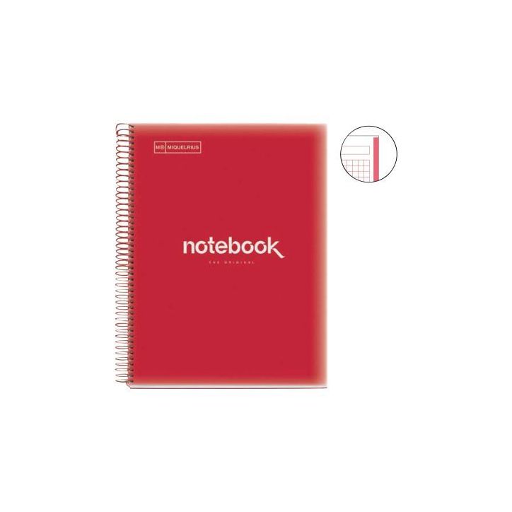 NOTEBOOK MIQUELRIUS format A4, 80 feuilles 90g, quadrillé 5x5, couverture PP rouge MR46060 MIQUELRIUS APLI