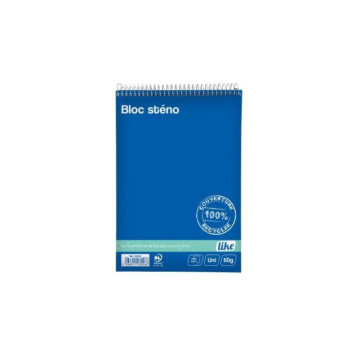 Bloc sténo à  spirale, 180 pages, format A5, papier blanc uni 60g 23026