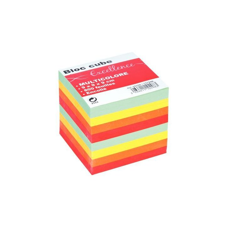 Bloc cube multicolore d'environ 800 feuilles encollées, dimensions : 9 x 9 x 9 cm 3266810755760
