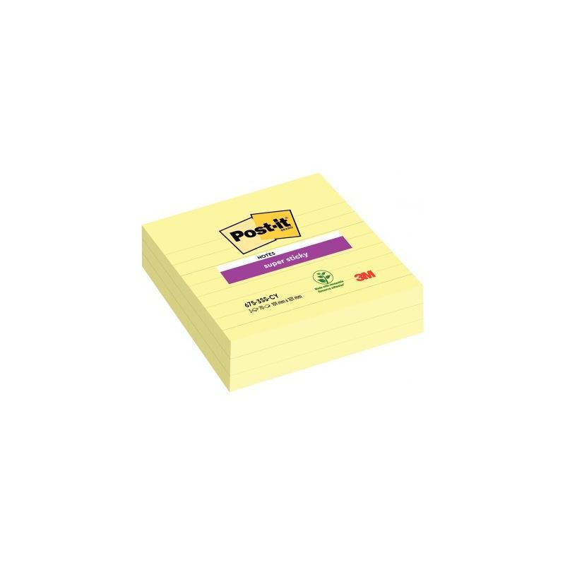 Achetez Paquet de 3 blocs notes Super Sticky jaune lignées 70 feuilles, format : 101 x 101 mm BP905..