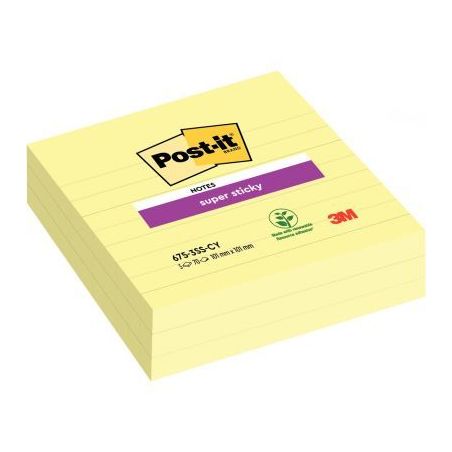 Achetez Paquet de 3 blocs notes Super Sticky jaune lignées 70 feuilles, format : 101 x 101 mm BP905..