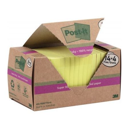 Achetez Tour de 18 blocs sticky recyclés 76x76mm coloris jaune dont 4 gratuits BP1318 POST-IT 3M pa..