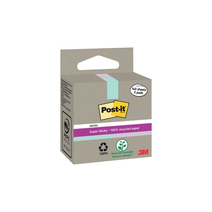 Boite de 2 blocs note recyclés de 140 feuilles Bleu et violet BP1514 POST-IT 3M