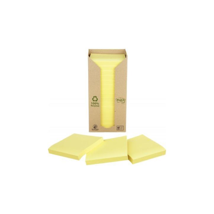 POST-IT Tour 16 blocs 100f 76X76mm 100% recyclé. Coloris Jaune