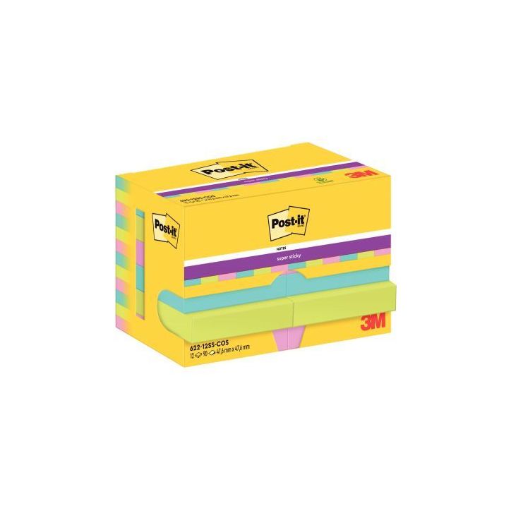 POST-IT Lot de 12 blocs notes Super Sticky Post-it® Collection MIAMI 47,6x47,6 mm, 90 feuilles.