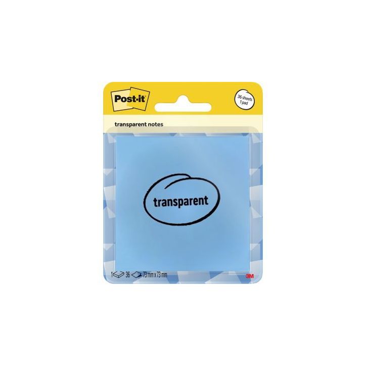 Bloc de 36 notes repositionnables transparentes  73 x 73 mm coloris bleu BP1509 POST-IT 3M