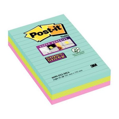 Achetez POST-IT Lot de 3 blocs Notes Super Sticky POST-IT® couleurs MIAMI 90 feuilles lignées 101 ..