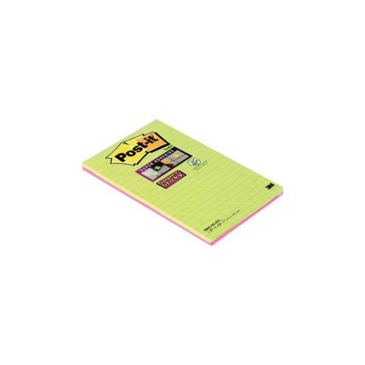 Paquet de 2 blocs notes Super Sticky de 45 feuilles lignées, grand format 127 x 203 mm BP334 POST-IT 3M