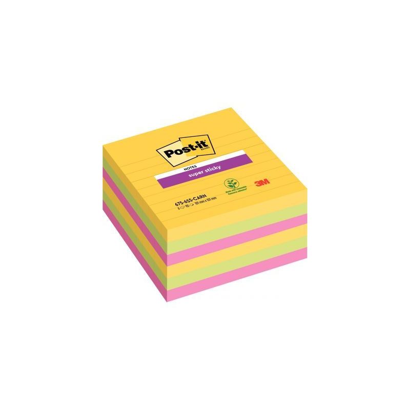 Achetez Lot de 6 blocs Notes Super Sticky de 90 feuilles lignées, format 101 x 101 mm, couleurs CAR..