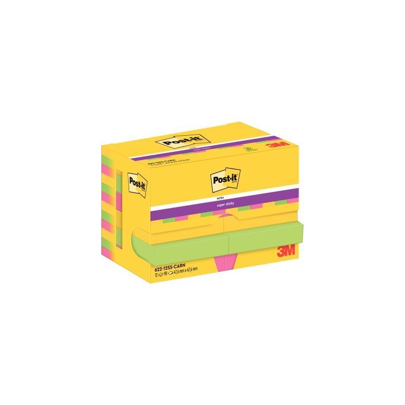 Achetez POST-IT Lot de 12 blocs Super Sticky Rio 90 feuilles 47,6x47,6mm, coloris Jaune néon, Vert ..