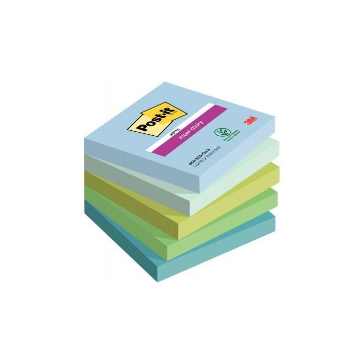 Paquet de 5 blocs notes super sticky post it 90 feuilles 76x76mm  collection oasis BP1234 POST-IT 3M
