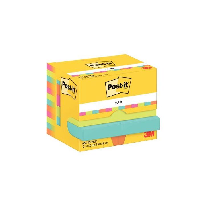 Paquet de 12 blocs notes de 100 feuilles adhesives Post-it  38 x 51 mm collection Poptimistic BP1254 POST-IT 3(...)