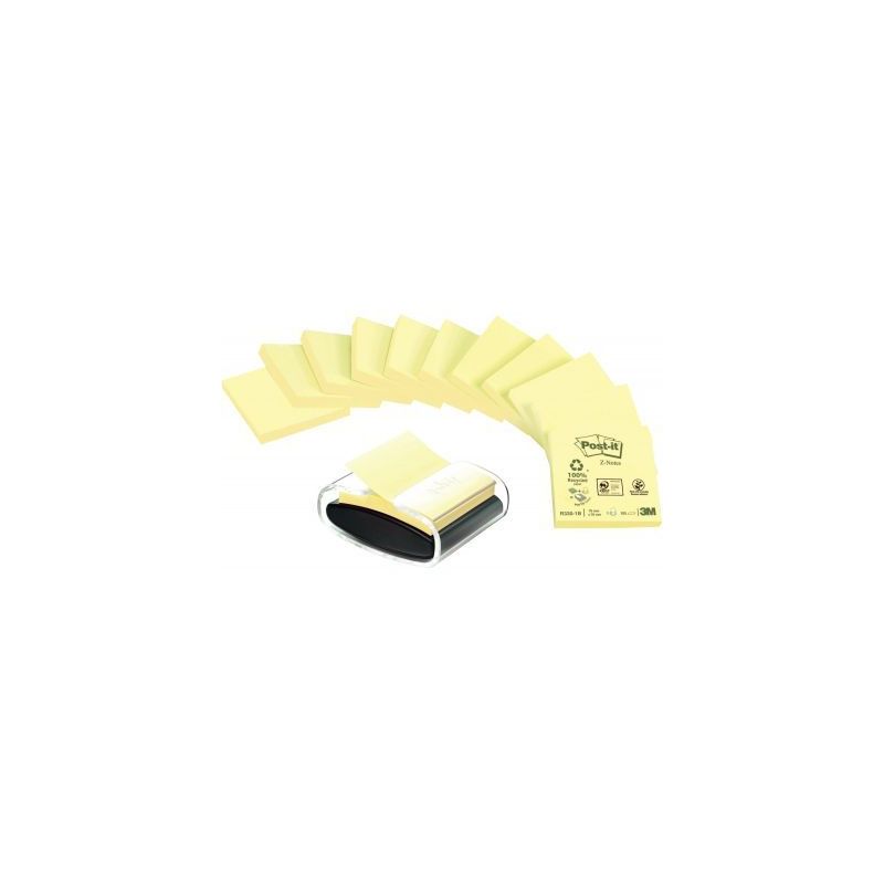 Achetez Lot de 12 blocs Z-notes recyclées avec un dévidoir millénium noir offert BP284 POST-IT 3M..
