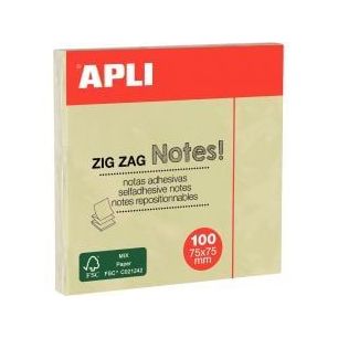 Achetez Bloc de 100 feuilles de notes adhésives en zig zag, format : 75 x 75 mm 12078 APLI pas cher..