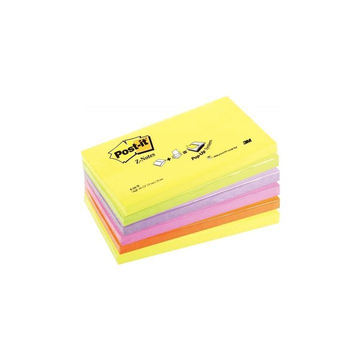 Lot de 6 blocs z-notes repositionnables 76 x 127 mm, couleurs néon assorties 59734 POST-IT 3M