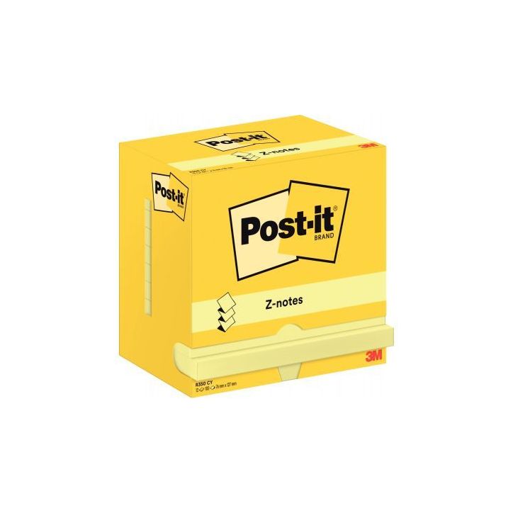 Lot de 12 bloc de 100 feuilles z-notes repositionnable 76 x 127 mm jaune 23731 POST-IT 3M
