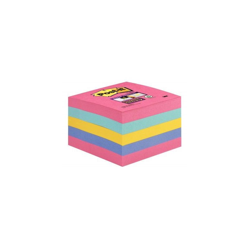 Achetez Cube de 440 feuilles de notes post-it super sticky 76 x 76 mm couleurs : rose, bleu océan, ..
