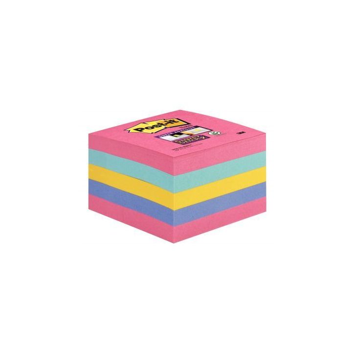 Cube de 440 feuilles de notes post-it super sticky 76 x 76 mm couleurs : rose, bleu océan, jaune et bleu perv(...)