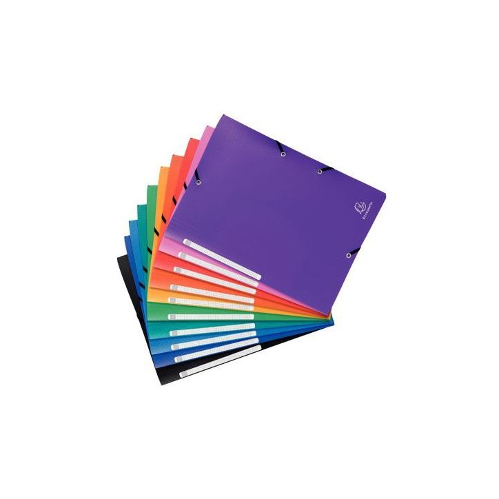 Paquet de 10 chemises 3 rabats à élastiques OPAK en polypropylène 5/10ème, coloris assortis 55840E EXACOMP(...)