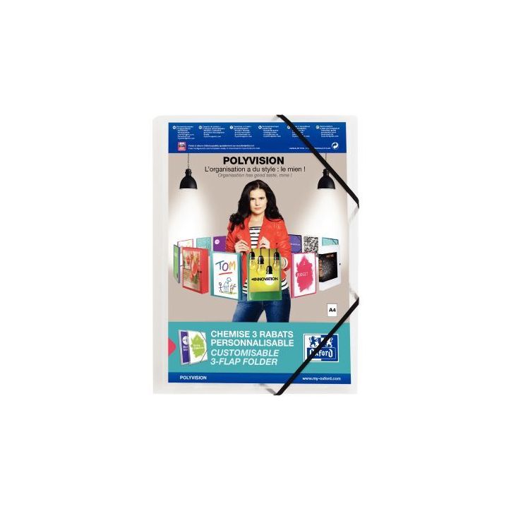 Chemise 3 rabats à élastiques personnalisable POLYVISION, en polypropylène incolore 100201153 POLYVISION HA(...)