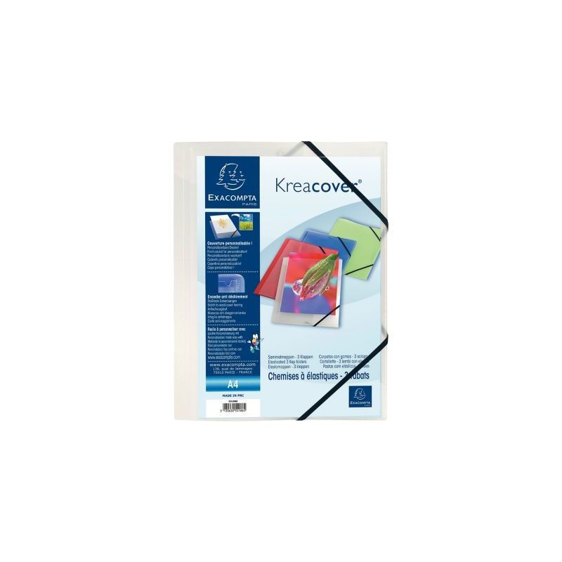 Achetez Chemise 3 rabats à élastiques personnalisable KREACOVER en polypropylène incolore 55188E .. Achetez Chemise 3 rabats à élastiques personnalisable KREACOVER en polypropylène incolore 55188E ..