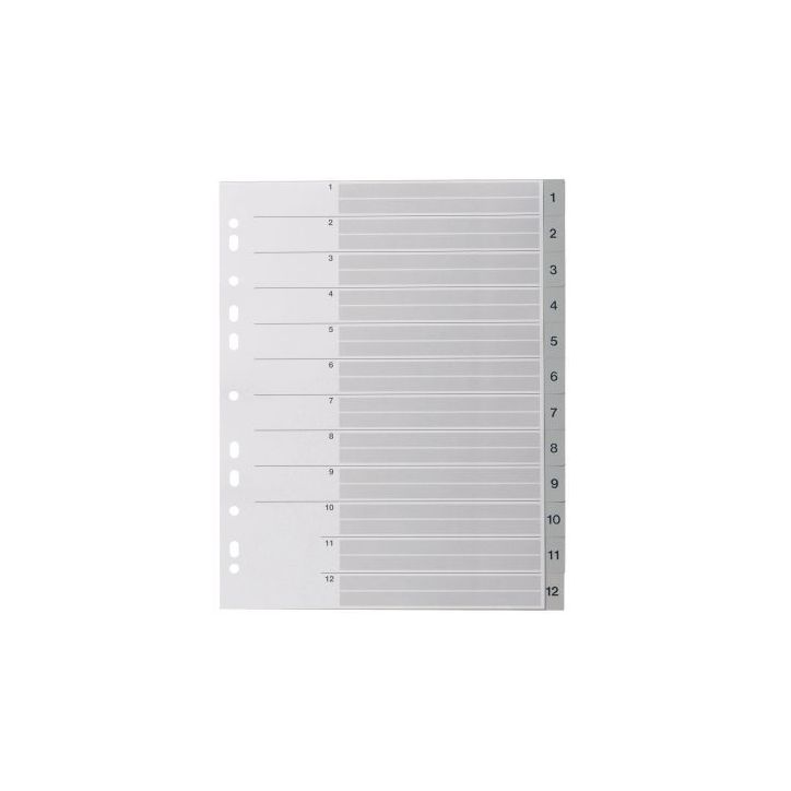 Jeu de 12 intercalaires numériques en polypropylène gris format A4+ 100745248 NOKI