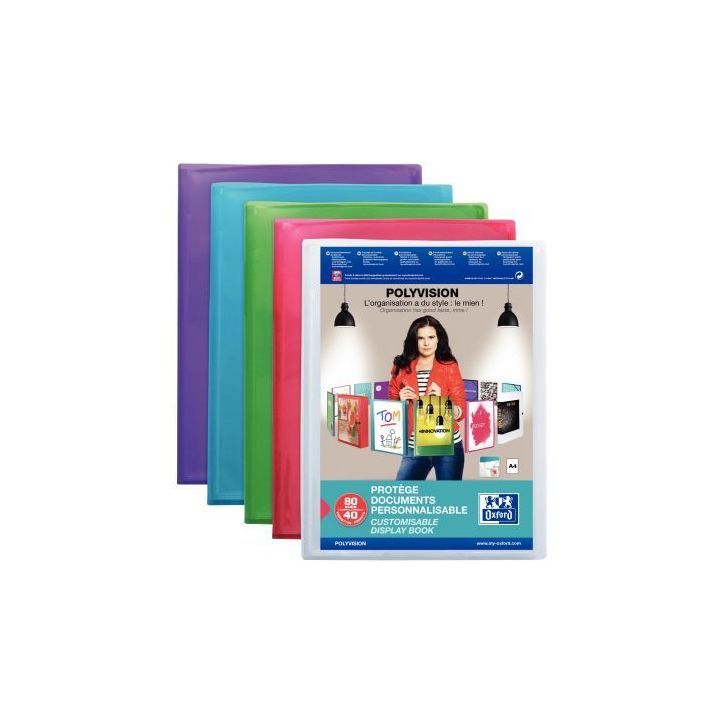 OXFORD Protège documents personnalisable POLYVISION 40 vues, 20 pochettes. En polypropylène. Assortis
