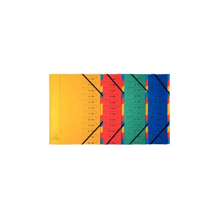 Trieur dos agrafé avec élastiques, 12 compartiments, coloris assortis 54120E EXACOMPTA