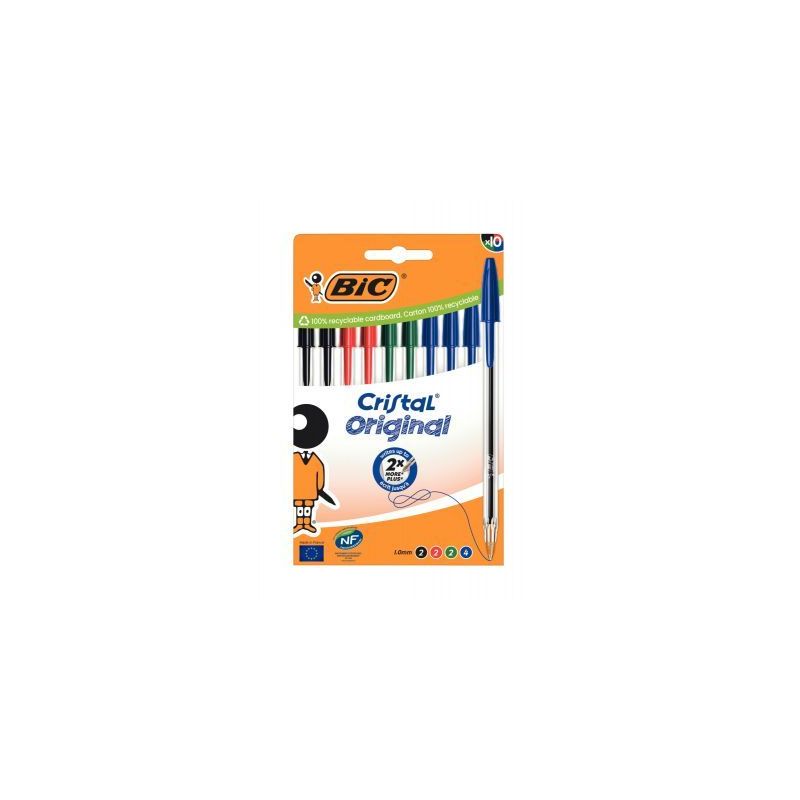 Achetez Boîte de 10 stylos bille Cristal pointe moyenne assortis 516354 CRISTAL BIC pas cher sur Ma..