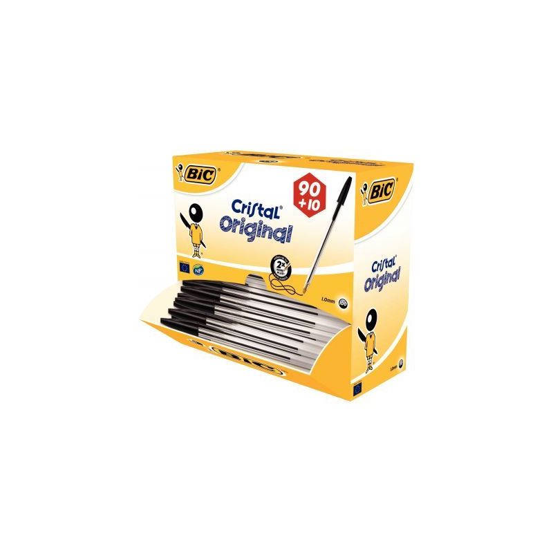 Achetez BIC Cristal Original Stylos-Bille Pointe Moyenne (1,0 mm) - Noir, Boîte de 90+10 pas cher s..