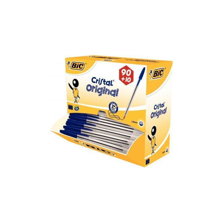 BIC Cristal Original Stylos-Bille Pointe Moyenne (1,0 mm) - Bleu, Value Pack de 100