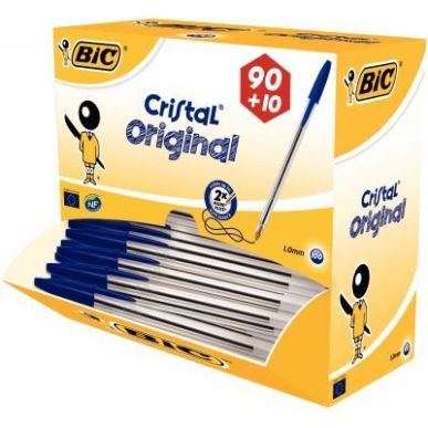 Achetez BIC Cristal Original Stylos-Bille Pointe Moyenne (1,0 mm) - Bleu, Value Pack de 100 pas cher..