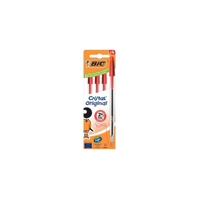 Achetez Boite de 4 stylos bille Cristal pointe moyenne rouges 516333 CRISTAL BIC pas cher sur Ma Ren..