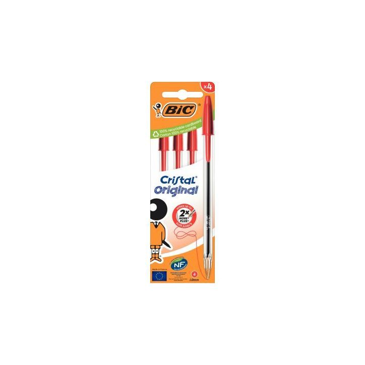 Boite de 4 stylos bille Cristal pointe moyenne rouges 516333 CRISTAL BIC