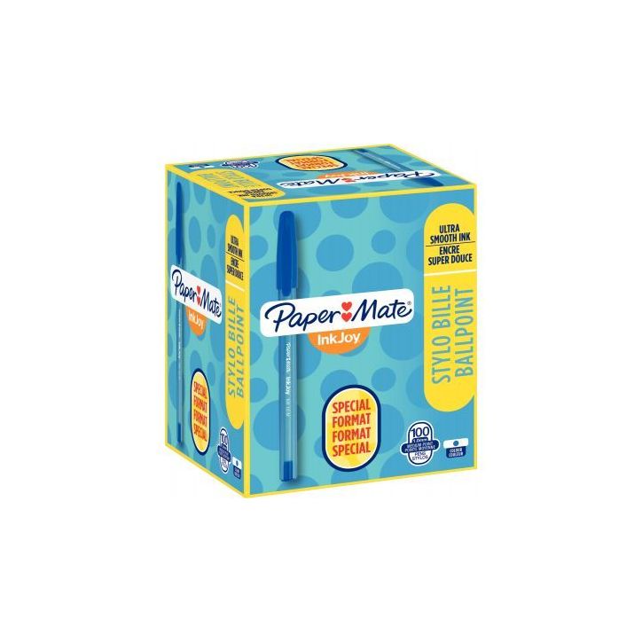 PAPERMATE Boîte 100 Stylos bille capuchon INKJOY moyen Bleu S0977420