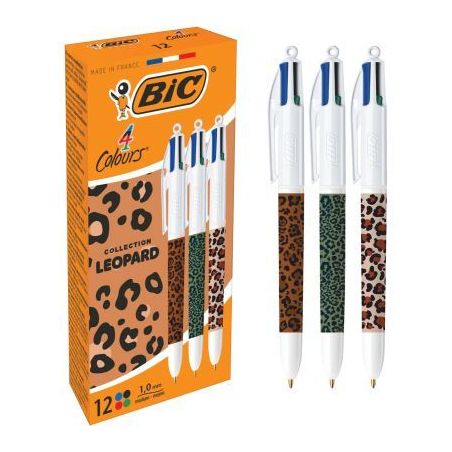 Achetez Boîte de 12 stylos bille 4 couleurs Léopard assortis 304095 BIC pas cher sur Ma Rentrée S..