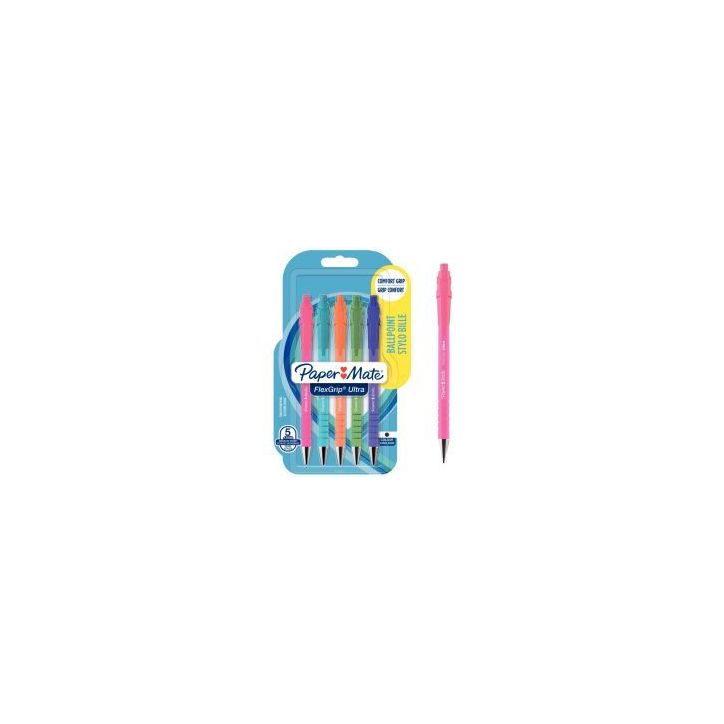 Blister de 5 stylos bille Flexgrip Ultra Bright 2171853 FLEXAM PAPER MATE