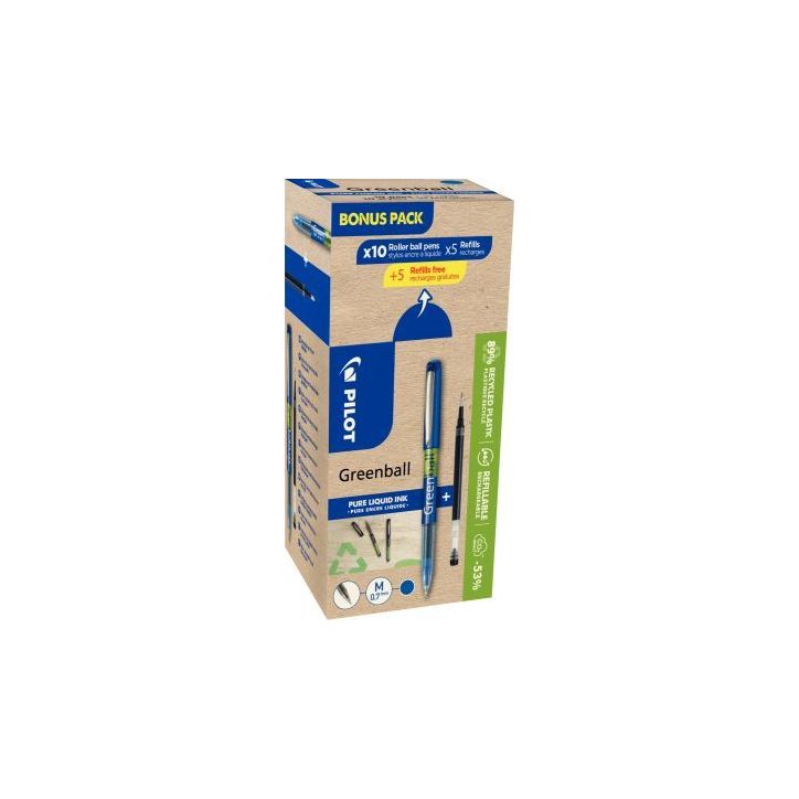 Pack de 10 rollers Greenball bleus + 10 recharges bleues WLT454758 PILOT