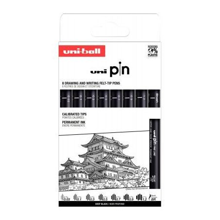 Achetez Pochette 8 feutres Uni Pin Pointes Impaires plus brush noir PIN/8 PF ASP010 UNIBALL pas cher..