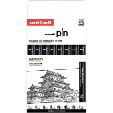 Achetez Pochette 8 feutres Uni Pin Pointes Impaires plus brush noir PIN/8 PF ASP010 UNIBALL pas cher..