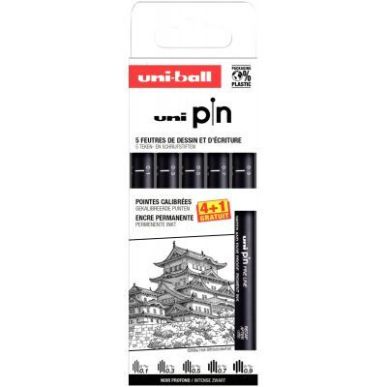 Achetez Pochette 5 feutres pointes impaires noir dont 1 gratuit PIN/4+1G PF ASP008 UNIBALL pas cher ..