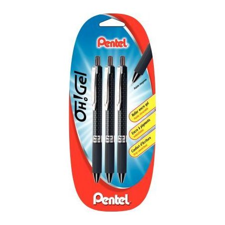 Achetez Blister de 3 rollers gel OH noirs 223871 PENTEL pas cher sur Ma Rentrée Scolaire