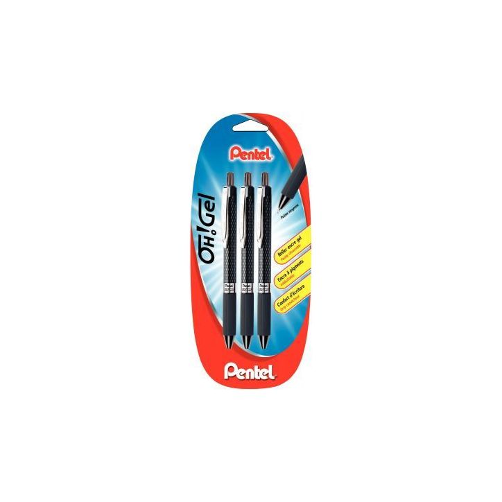 Blister de 3 rollers gel OH noirs 223871 PENTEL