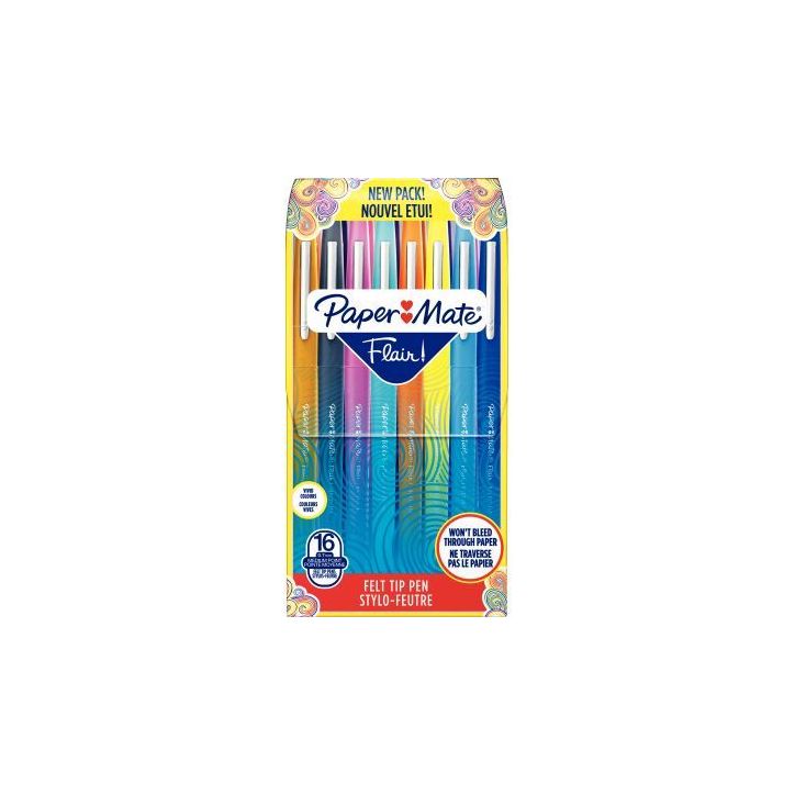 PAPERMATE Pochette de 16 Stylos feutres Flair Original Standard, pointe 0,4mm