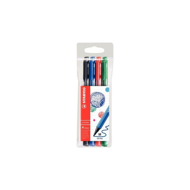 STABILO pointMax stylo-feutre pointe moyenne - Pochette de 4 stylos-feutres - Noir/Bleu/Rouge/Vert